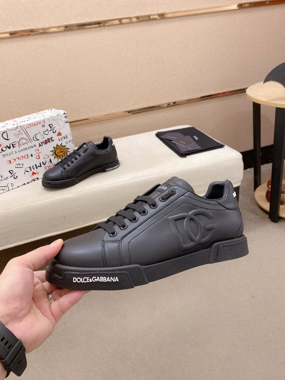 Dolce & Gabbana Men's Black Logo Low-Top Sneakers - Black Tonal Design
