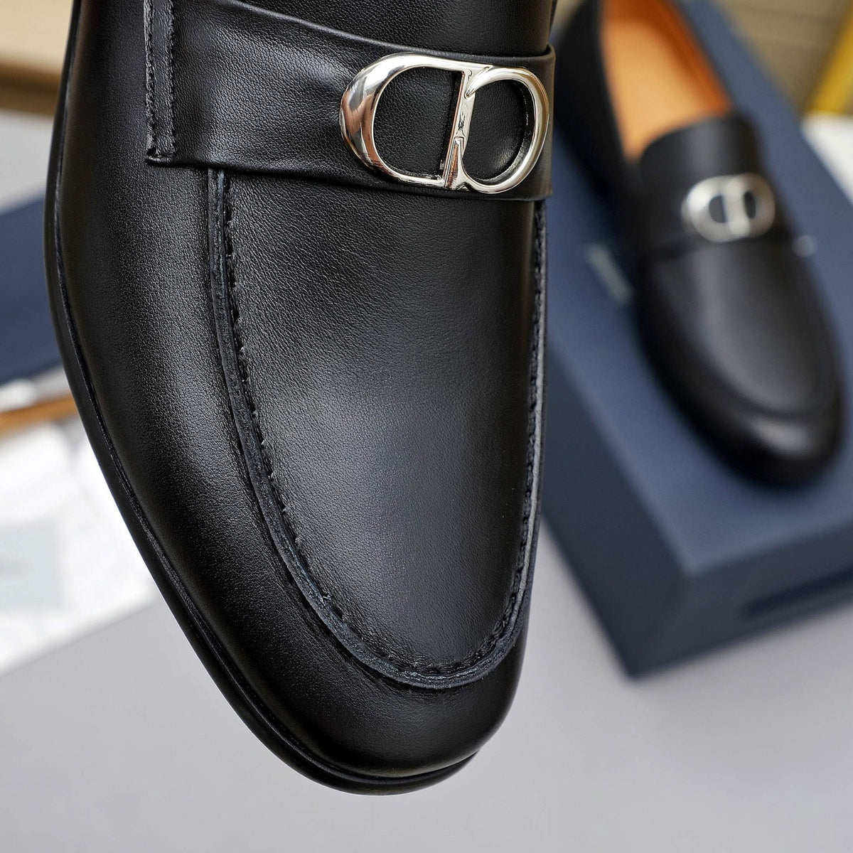 Dior Black Metal-Buckle Loafers